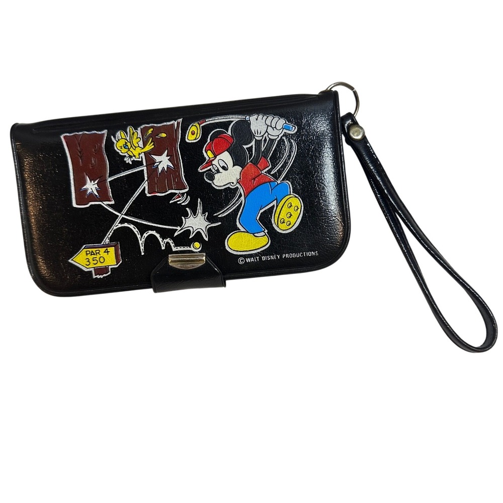Vintage Mickey Mouse Black Golf Clutch Wallet 1970/80s Made in Hong‎ Kong